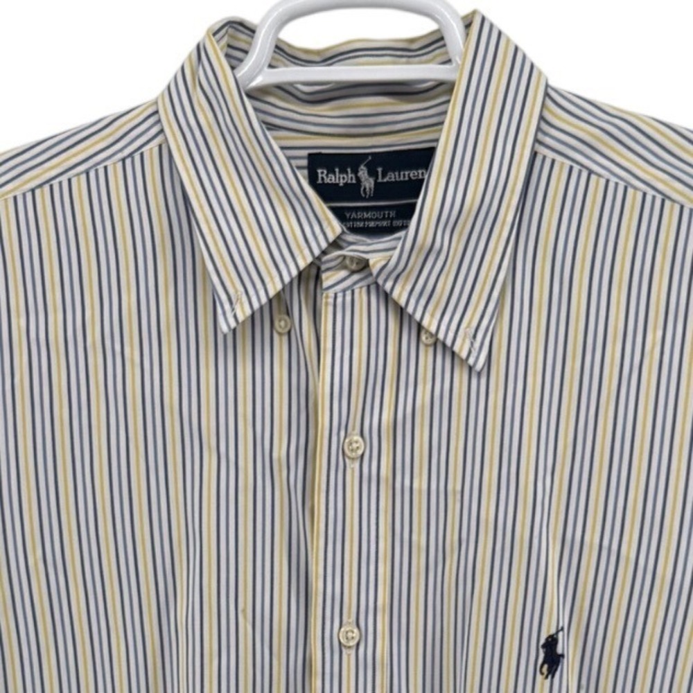 Ralph Lauren Yarmouth Mens 17 34/35 Blue Yellow Striped Cotton Oxford Shirt